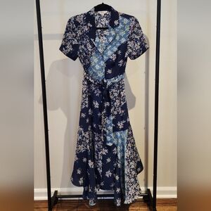 Nanette Lepore Navy and Light Blue Floral Midi Dress
